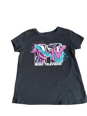 MTV Girls Graphic T-Shirt Black 5/6X Retro Animal Print Cotton Blend